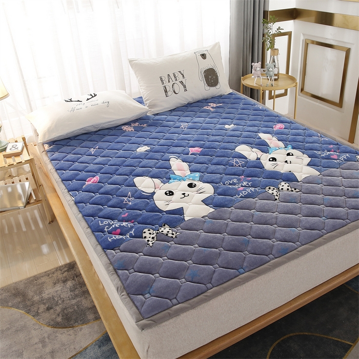 91家纺网 家纺一手货源 找家纺 东宇 2024年新款A类抗菌牛奶绒大床加厚床垫 彩虹兔