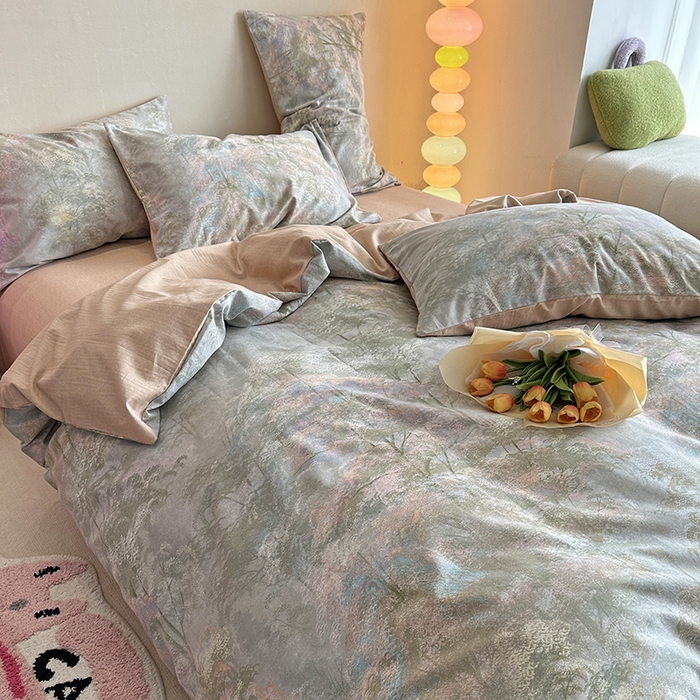 91家纺网 家纺一手货源 找家纺 千朵 2023新款全棉生态磨毛四件套 幽静