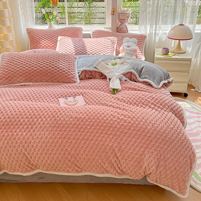 91家纺网 家纺一手货源 找家纺 梦之岛 2023包边AB面牛奶绒印染提花金龟绒加厚保暖四件套 金龟绒-玉色