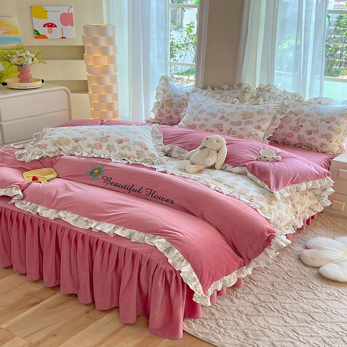 91家纺网 家纺一手货源 找家纺 绒兔兔 2023新款双层纱棉加牛奶绒四件套 绒-唯美