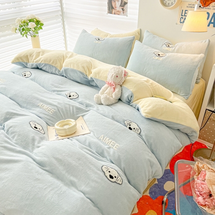 91家纺网 家纺一手货源 找家纺 （总）韩都 2023新款冬季加厚牛奶绒毛巾绣四件套