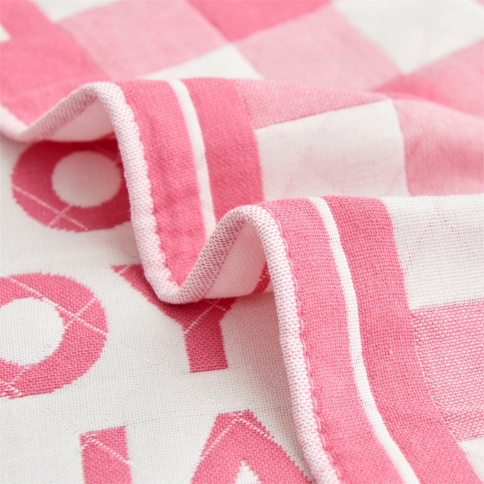91家纺网 家纺一手货源 找家纺 朴尔 2023新款三层纱布定位枕巾 爱情方格-粉