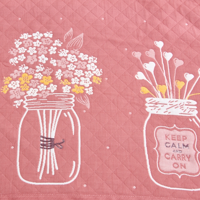 91家纺网 家纺一手货源 找家纺 朴尔 2023新款三层纱布定位枕巾 瓶中花-深粉