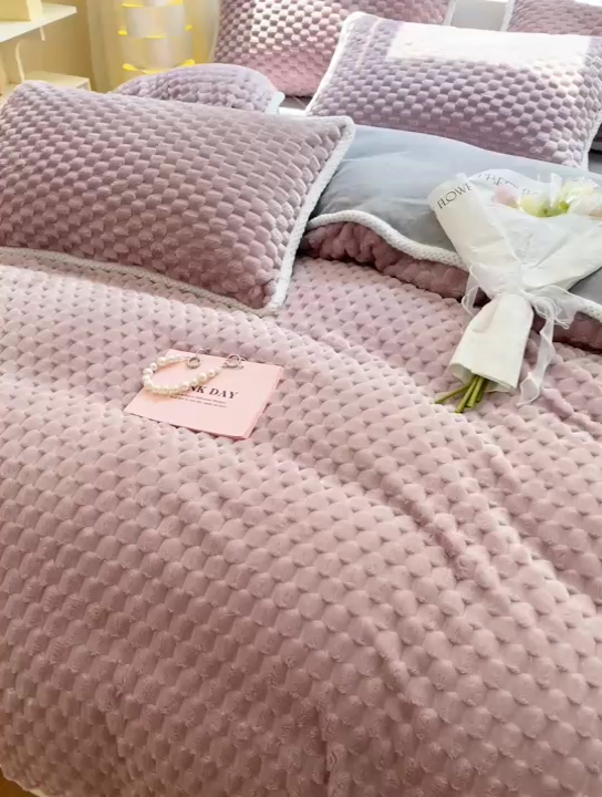 91家纺网 家纺一手货源 找家纺 梦之岛 2023包边AB面牛奶绒印染提花金龟绒加厚保暖四件套 金龟绒-香芋紫