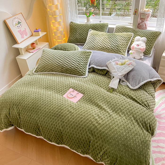 91家纺网 家纺一手货源 找家纺 梦之岛 2023包边AB面牛奶绒印染提花金龟绒加厚保暖四件套 金龟绒-抹茶绿