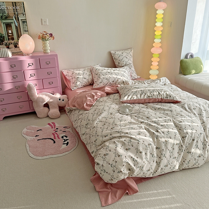 91家纺网 家纺一手货源 找家纺 千朵 2023新款全棉生态磨毛四件套 浅汐米