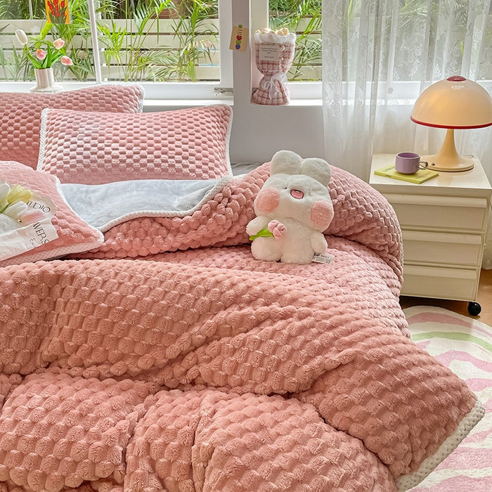 91家纺网 家纺一手货源 找家纺 梦之岛 2023包边AB面牛奶绒印染提花金龟绒加厚保暖四件套 金龟绒-玉色