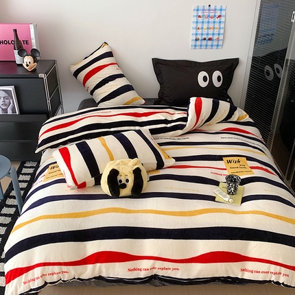 桃子家居 2023新款ins甜酷渐变字母y2k风高克重牛奶绒四件套 绒-别致