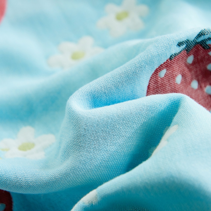 91家纺网 家纺一手货源 找家纺 朴尔 2023新款六层纱布全棉循环小花型枕巾 甜甜草莓兰枕巾