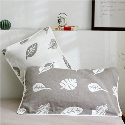 朴尔 2023新款六层纱布全棉循环小花型枕巾 树叶灰