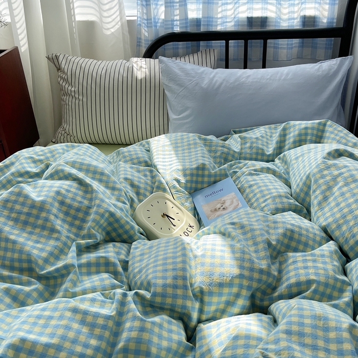 91家纺网 家纺一手货源 找家纺 六巷胡同 2023新款ins博主风洋气小格子篇四件套 芝士黄小格