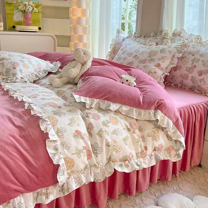 91家纺网 家纺一手货源 找家纺 绒兔兔 2023新款双层纱棉加牛奶绒四件套 绒-唯美