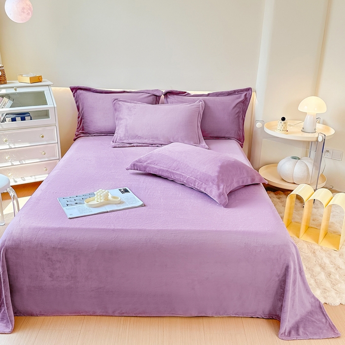 91家纺网 家纺一手货源 找家纺 2023年新款多功能毛毯牛奶绒床单三件套 风铃紫