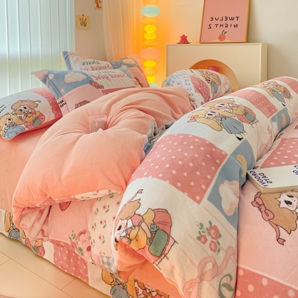 91家纺网 家纺一手货源 找家纺 （总）呗旺鹿 2023新款加厚高克重印花牛奶绒四件套直播爆款