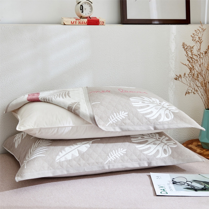 91家纺网 家纺一手货源 找家纺 朴尔 2023新款三层纱布定位枕巾 夏日芭蕉-灰