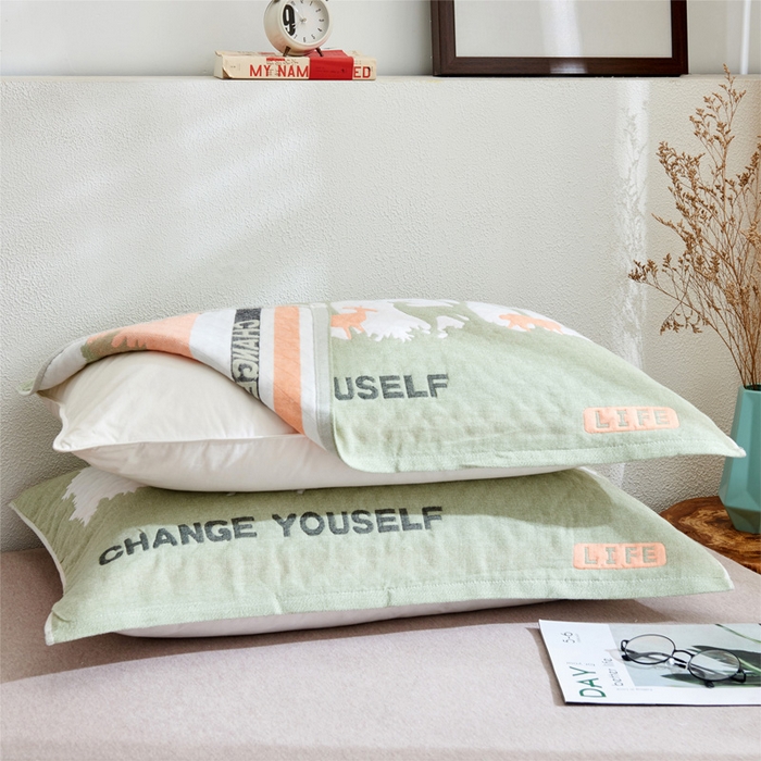 91家纺网 家纺一手货源 找家纺 朴尔 2023新款三层纱布定位枕巾 仙林小鹿-绿