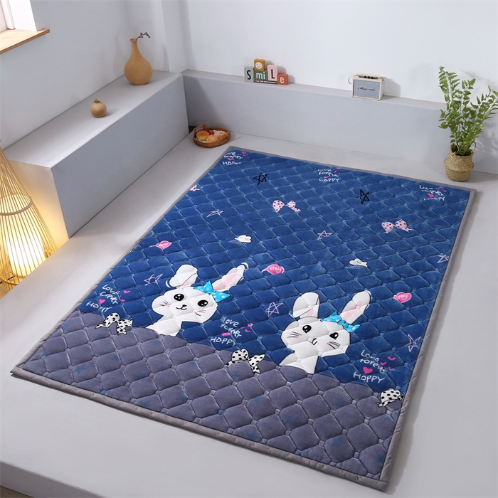 91家纺网 家纺一手货源 找家纺 东宇 2024年新款A类抗菌牛奶绒大床加厚床垫 彩虹兔