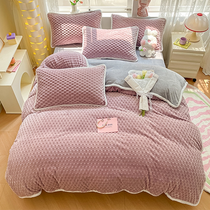 91家纺网 家纺一手货源 找家纺 梦之岛 2023包边AB面牛奶绒印染提花金龟绒加厚保暖四件套 金龟绒-香芋紫