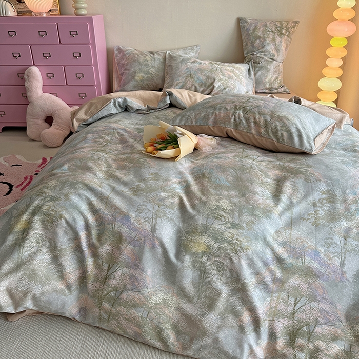 91家纺网 家纺一手货源 找家纺 千朵 2023新款全棉生态磨毛四件套 幽静