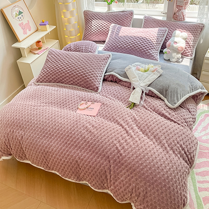 91家纺网 家纺一手货源 找家纺 梦之岛 2023包边AB面牛奶绒印染提花金龟绒加厚保暖四件套 金龟绒-香芋紫