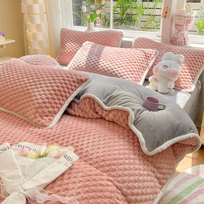 91家纺网 家纺一手货源 找家纺 梦之岛 2023包边AB面牛奶绒印染提花金龟绒加厚保暖四件套 金龟绒-玉色