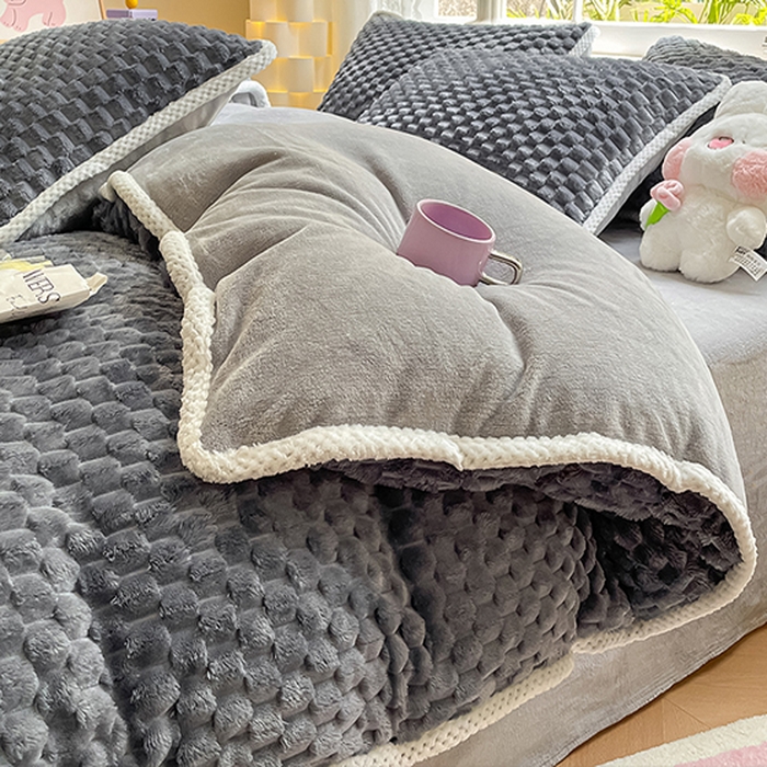 91家纺网 家纺一手货源 找家纺 梦之岛 2023包边AB面牛奶绒印染提花金龟绒加厚保暖四件套 金龟绒-深灰