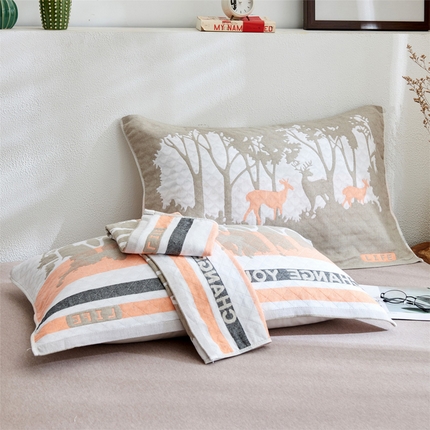 朴尔 2023新款三层纱布定位枕巾 仙林小鹿-灰