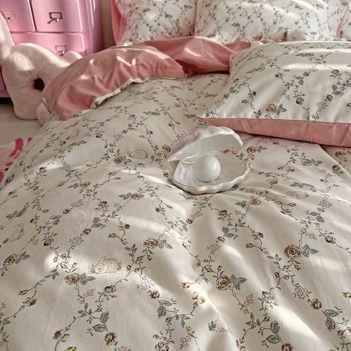 91家纺网 家纺一手货源 找家纺 千朵 2023新款全棉生态磨毛四件套 浅汐米