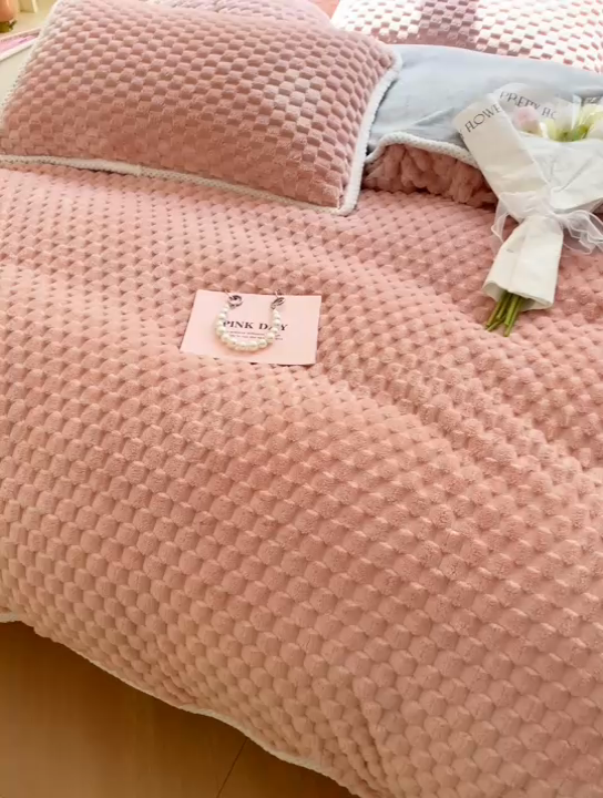 91家纺网 家纺一手货源 找家纺 梦之岛 2023包边AB面牛奶绒印染提花金龟绒加厚保暖四件套 金龟绒-玉色