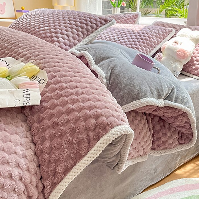 91家纺网 家纺一手货源 找家纺 梦之岛 2023包边AB面牛奶绒印染提花金龟绒加厚保暖四件套 金龟绒-香芋紫