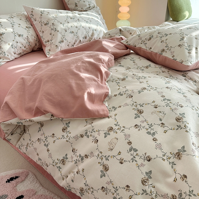 91家纺网 家纺一手货源 找家纺 千朵 2023新款全棉生态磨毛四件套 浅汐米