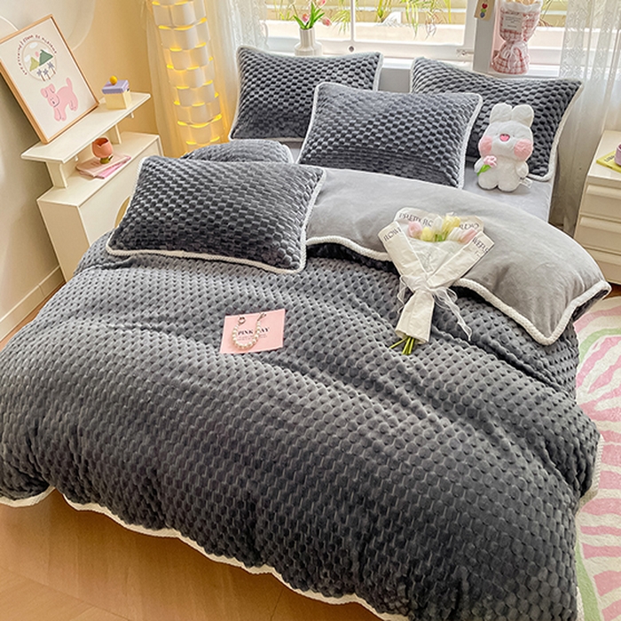 91家纺网 家纺一手货源 找家纺 梦之岛 2023包边AB面牛奶绒印染提花金龟绒加厚保暖四件套 金龟绒-深灰