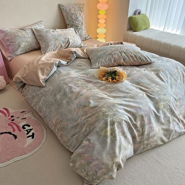 91家纺网 家纺一手货源 找家纺 千朵 2023新款全棉生态磨毛四件套 幽静