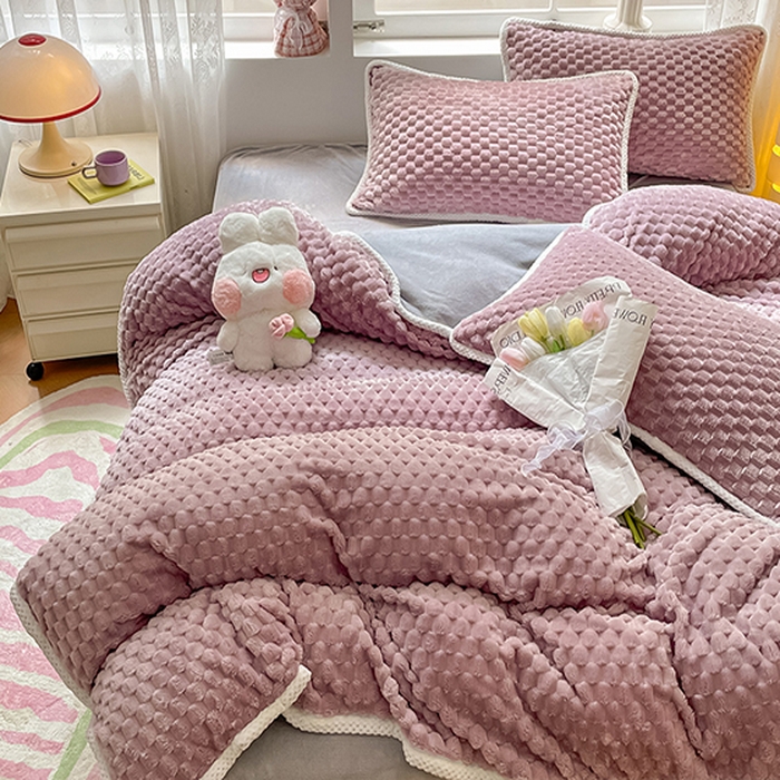 91家纺网 家纺一手货源 找家纺 梦之岛 2023包边AB面牛奶绒印染提花金龟绒加厚保暖四件套 金龟绒-香芋紫