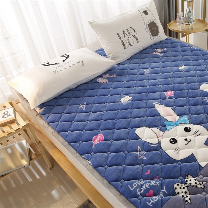 91家纺网 家纺一手货源 找家纺 东宇 2024年新款A类抗菌牛奶绒大床加厚床垫 彩虹兔