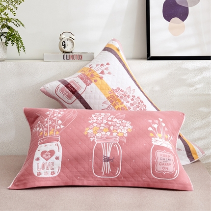 91家纺网 家纺一手货源 找家纺 朴尔 2023新款三层纱布定位枕巾 瓶中花-深粉