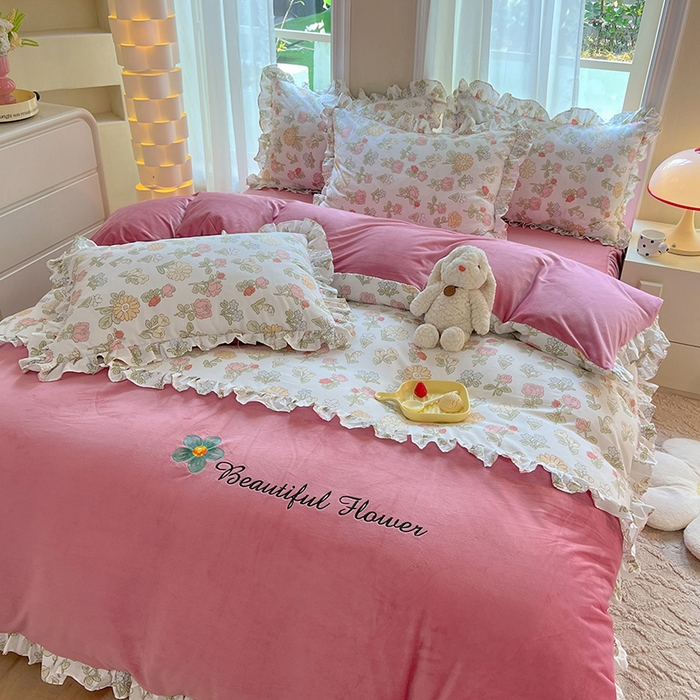 91家纺网 家纺一手货源 找家纺 绒兔兔 2023新款双层纱棉加牛奶绒四件套 绒-唯美