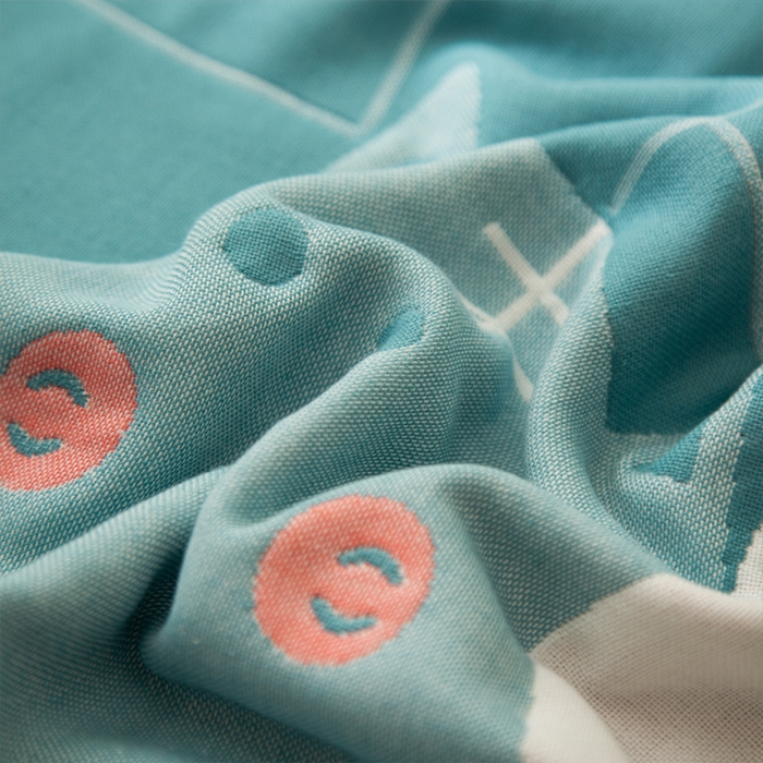 91家纺网 家纺一手货源 找家纺 朴尔家纺-毛巾被 2023新款卡通AB组合全棉四层纱布枕巾 两只小猫-绿