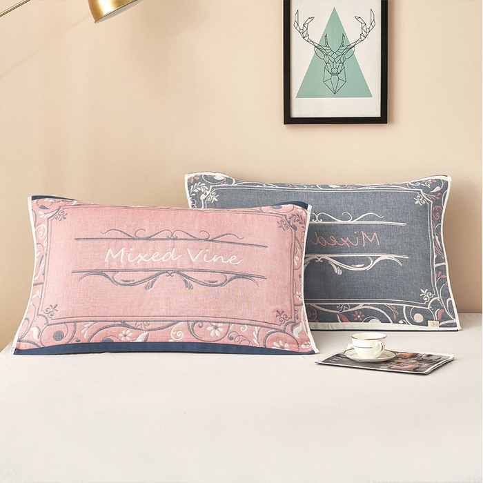 91家纺网 家纺一手货源 找家纺 朴尔 2023新款全棉四层纱布休闲枕巾 摩登时代-粉