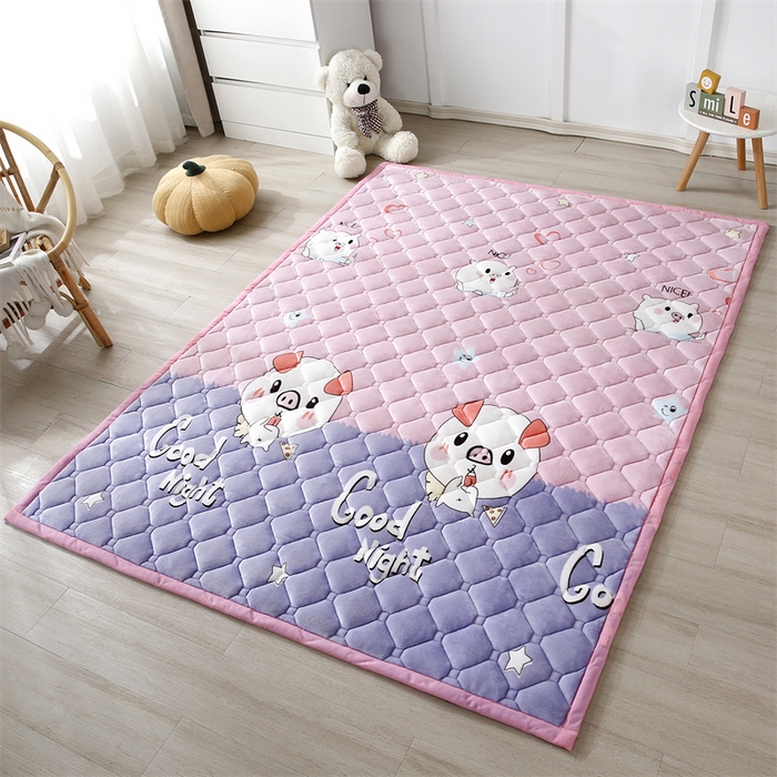 91家纺网 家纺一手货源 找家纺 东宇 2024年新款A类抗菌牛奶绒大床加厚床垫 晚安猪