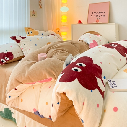 91家纺网 家纺一手货源 找家纺 （总）呗旺鹿 2023新款加厚高克重印花牛奶绒四件套直播爆款