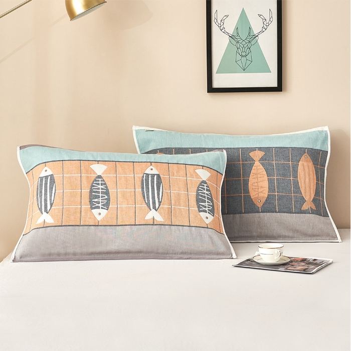 91家纺网 家纺一手货源 找家纺 朴尔 2023新款全棉四层纱布休闲枕巾 BBQ-黄