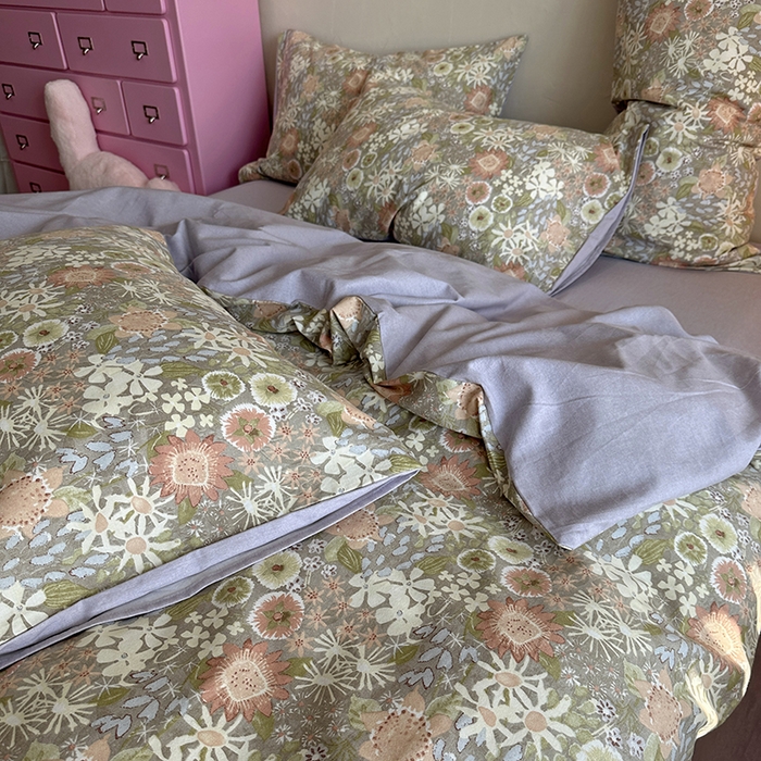 91家纺网 家纺一手货源 找家纺 千朵 2023新款全棉生态磨毛四件套 秋月