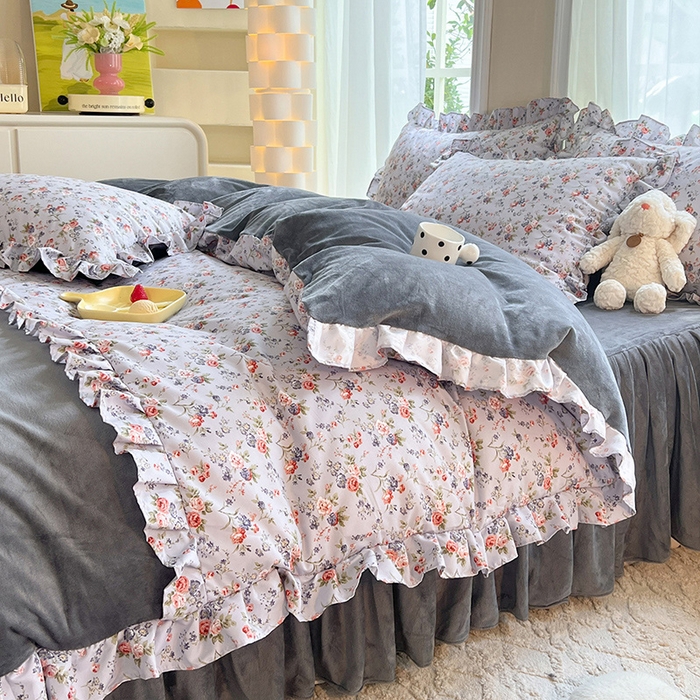 91家纺网 家纺一手货源 找家纺 绒兔兔 2023新款双层纱棉加牛奶绒四件套 绒-婉然