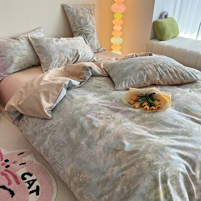 91家纺网 家纺一手货源 找家纺 千朵 2023新款全棉生态磨毛四件套 幽静