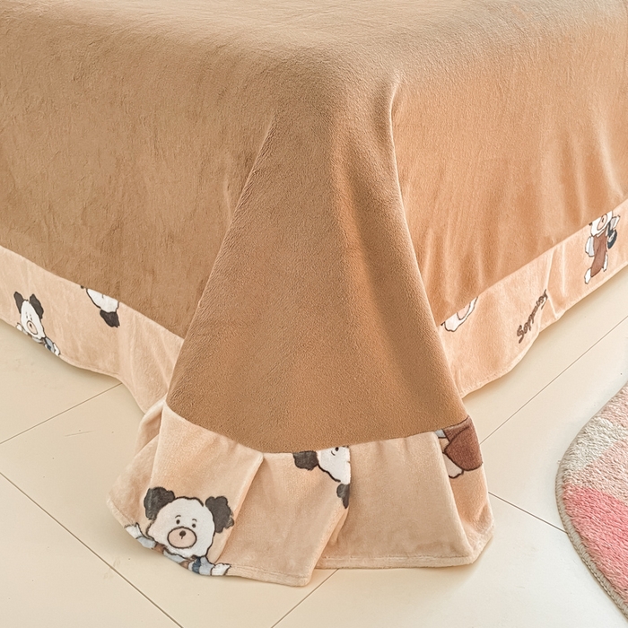 91家纺网 家纺一手货源 找家纺 呗旺鹿 2023新款加厚高克重印花牛奶绒四件套直播爆款 焦糖小熊