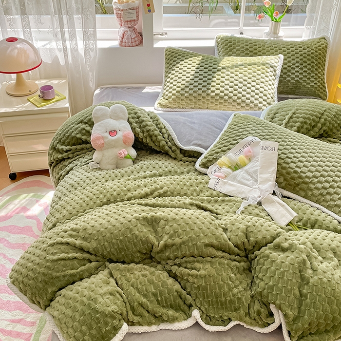 91家纺网 家纺一手货源 找家纺 梦之岛 2023包边AB面牛奶绒印染提花金龟绒加厚保暖四件套 金龟绒-抹茶绿