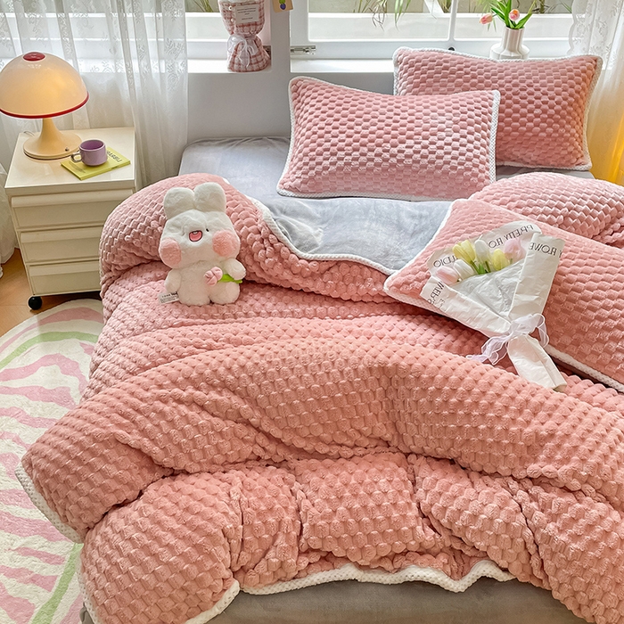 91家纺网 家纺一手货源 找家纺 梦之岛 2023包边AB面牛奶绒印染提花金龟绒加厚保暖四件套 金龟绒-玉色