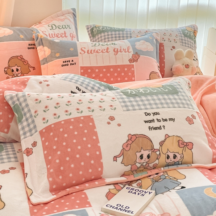 91家纺网 家纺一手货源 找家纺 呗旺鹿 2023新款加厚高克重印花牛奶绒四件套直播爆款 童话里