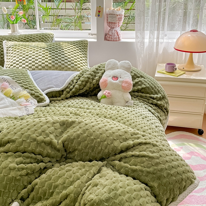 91家纺网 家纺一手货源 找家纺 梦之岛 2023包边AB面牛奶绒印染提花金龟绒加厚保暖四件套 金龟绒-抹茶绿